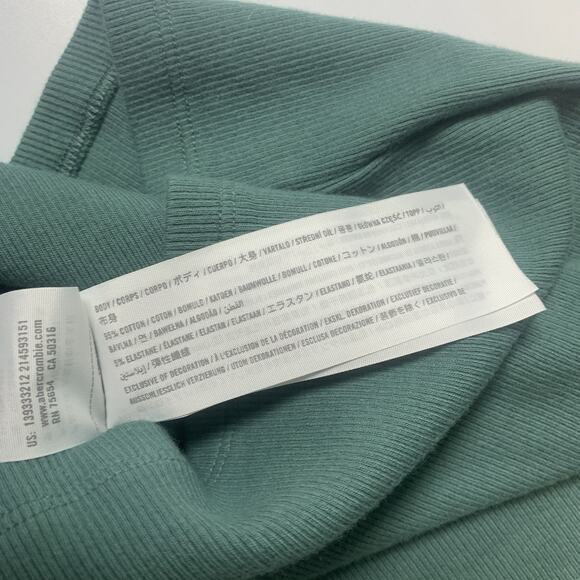 Abercrombie & Fitch Shirt Womens XS Soft A&F Rib Crop Long Sleeves Crewneck Teal - Picture 4 of 6